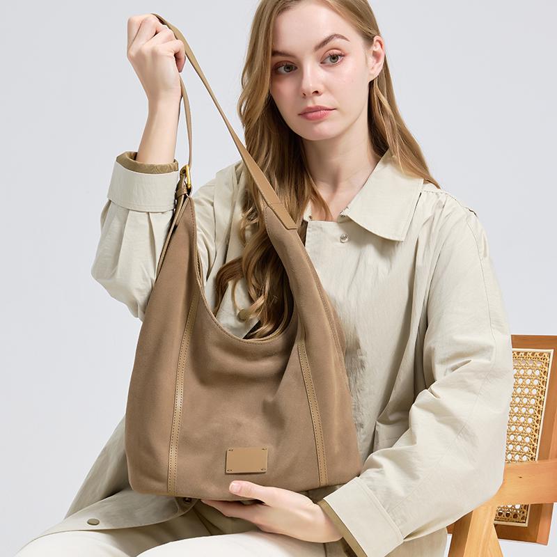 Ladies Suede Cow Genuine Leather Underarm Bags Women Soft Cowhide Vintage Shoulder Bag Female Fashi Luxury Designer Handbags