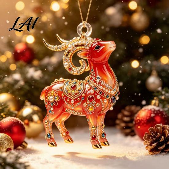 Cute Sheep Acrylic Pendant 2D Hanging Ornament Decorative Pendant Animal Ornament New Year Decoration for Christmas Tree Mantel Car Interior Home