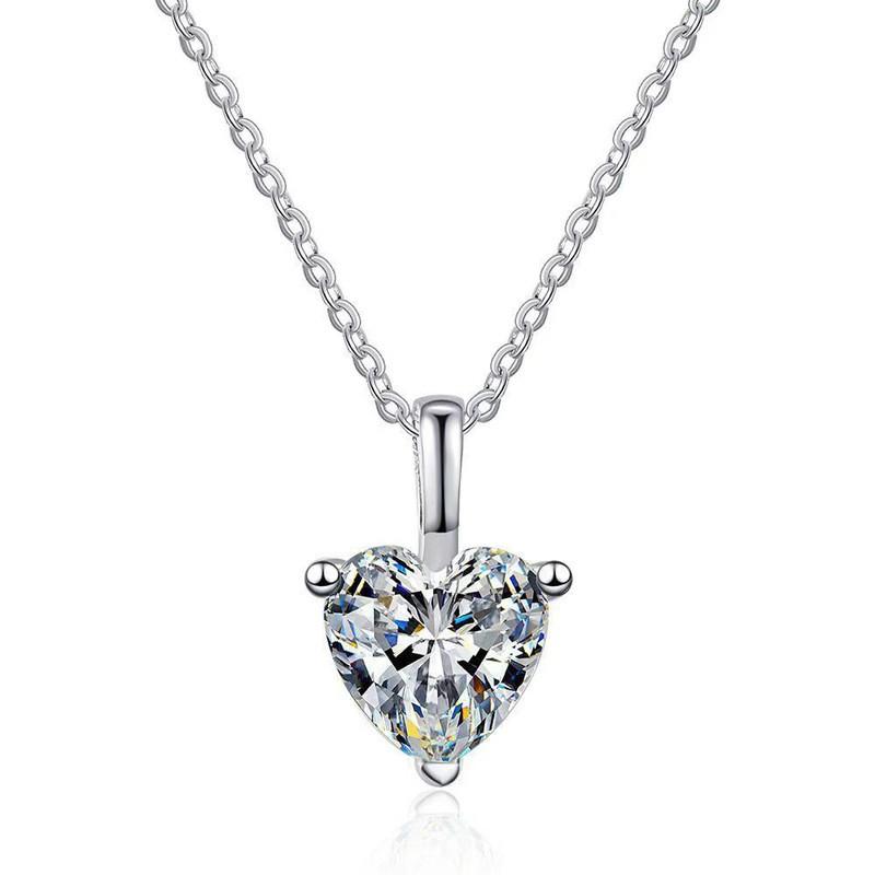 1 Carat Heart Shape Moissanite Necklace Women D Color Minimalist Love Pendant Chain