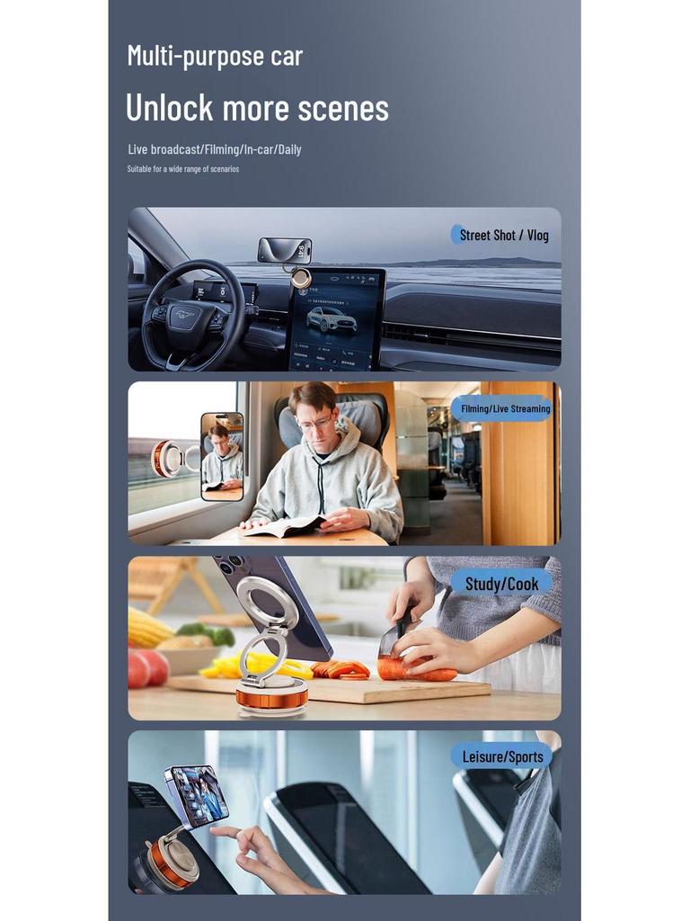 Portable Magnetic Car Phone Holder: Foldable Metal Rotating Mount for Navigation