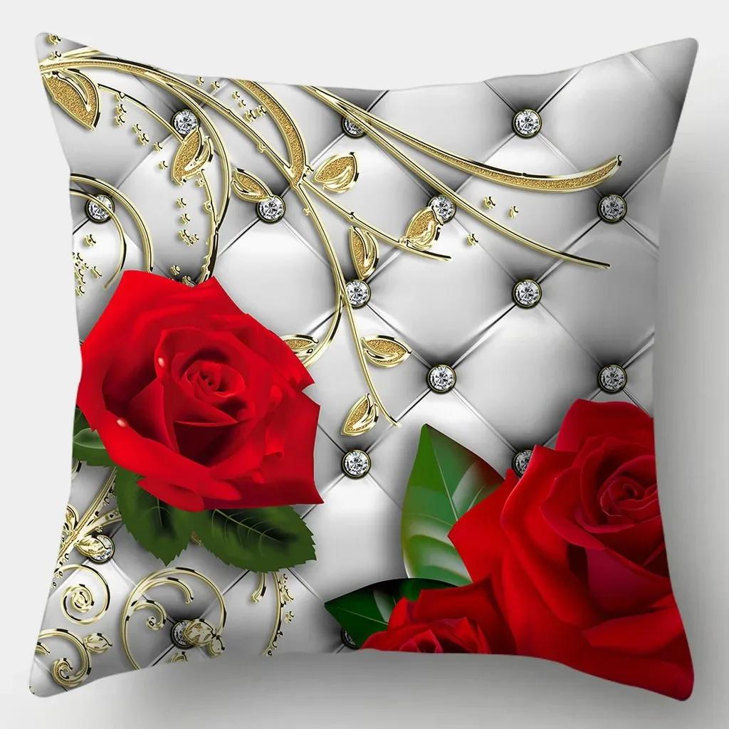 Reichhaltige Blumen Kissenbezug Quadratische Sofakissenhülle Retro Kissenbezug