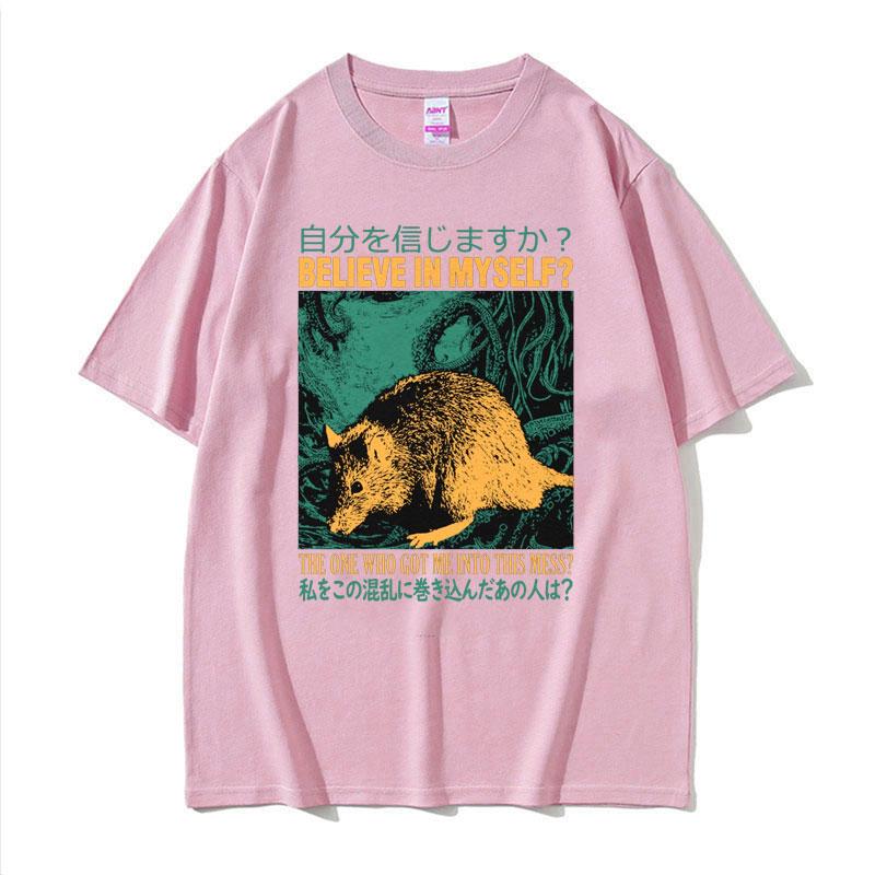 Believe In Myself Rat Vintage Cartoon Graphic Tshirts Unisex Fashion Harajuku Y2k T Shirt Mens 100 Cotton Short Sleeve Tshirt