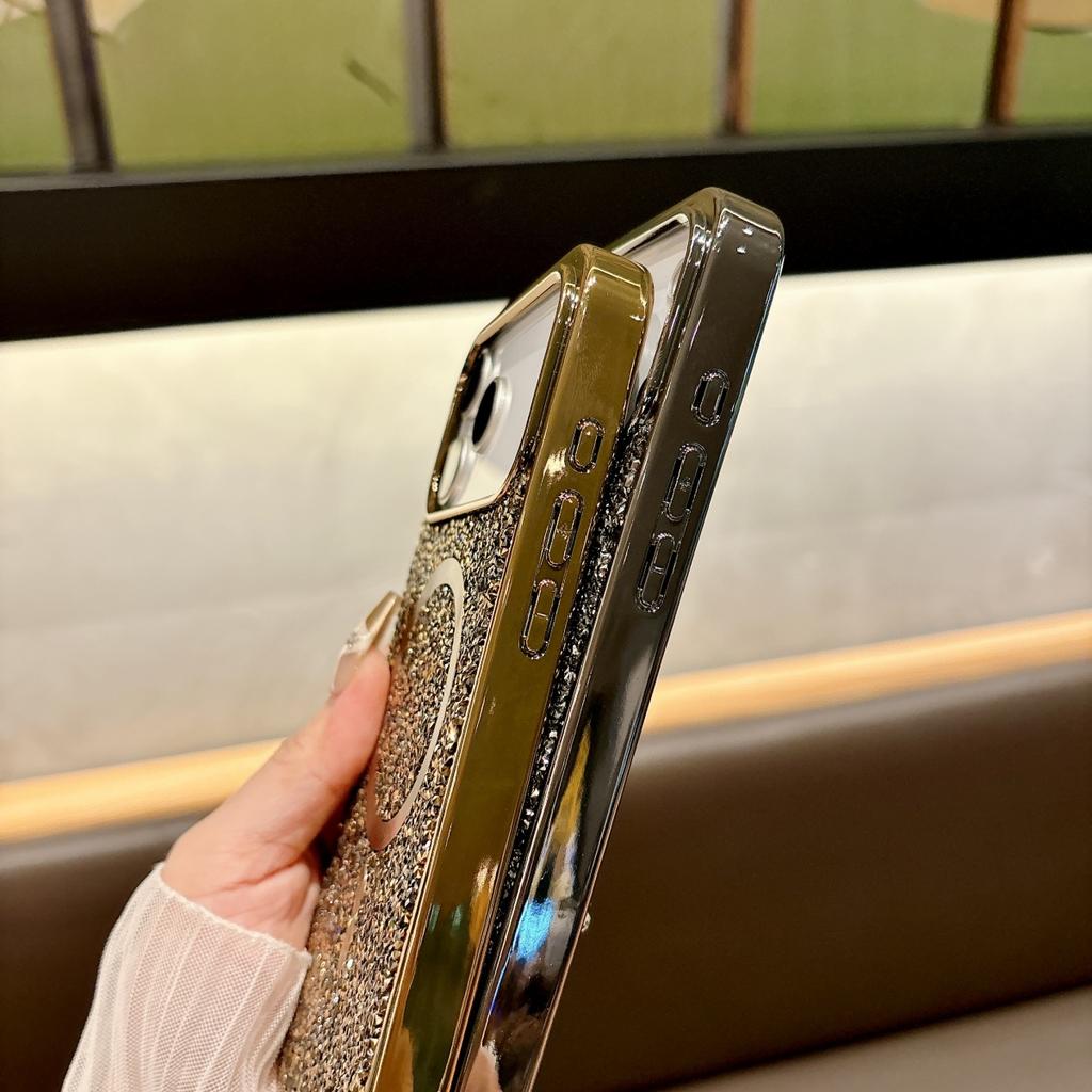 Plating Glitter Shiny Diamond Case For iPhone 17 Air 16 E 15 14 Plus 13 12 11 Pro Max Wireless Charge Magnetic For Magsafe Cover