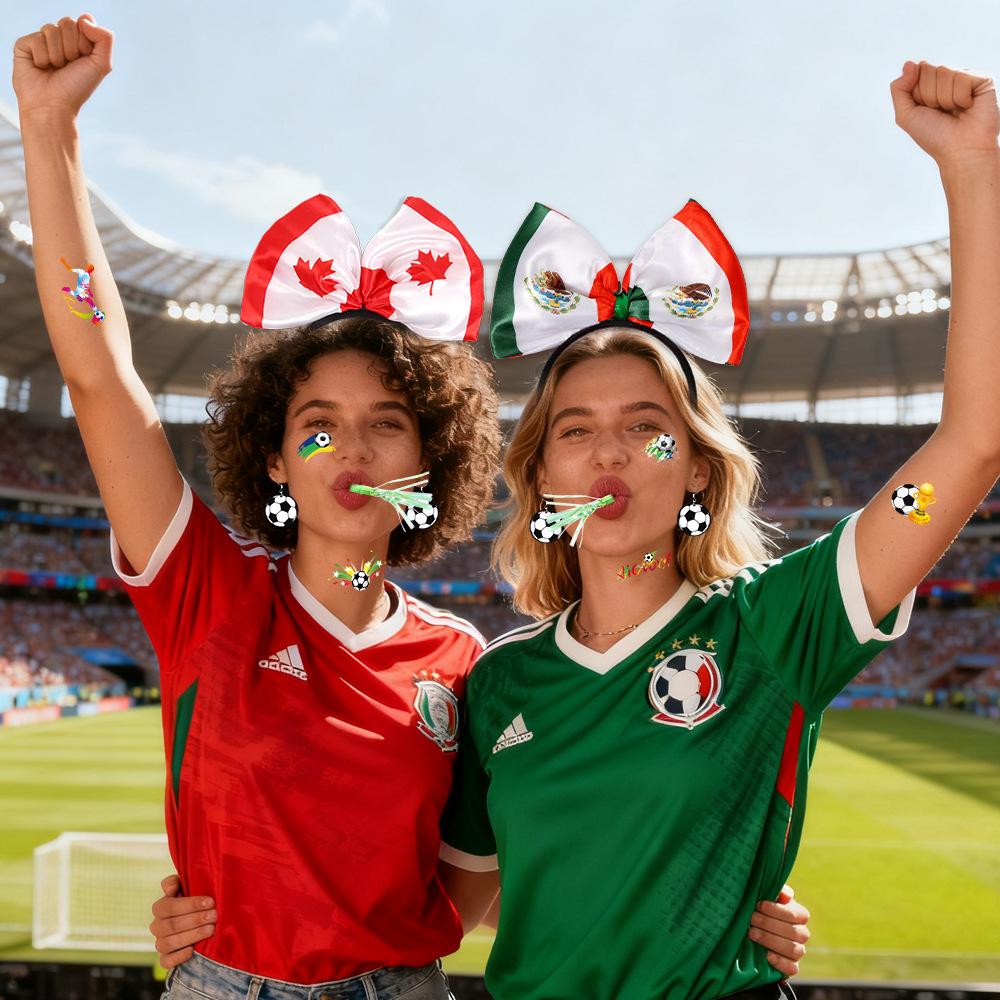 World Football Match Cheer Set, Multi-Country Flag Headband & Badge, Fans Cheering Accessories