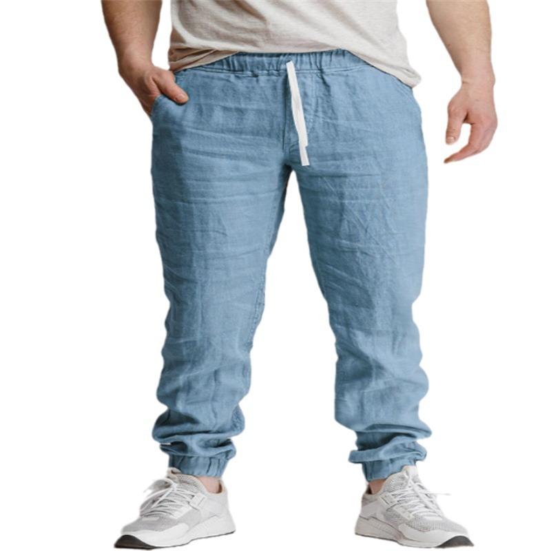 Mode Neue Herren Freizeithose Baumwolle Leinen Grenzüberschreitend Neu Einfarbig Kordelzug Sport Freizeit Atmungsaktiv Kordelzug Hose