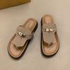 Women's Thick Sole Flip Flops with Metal Buckle Comfortable Non Slip Slippers Summer Outdoor Beach Sandals Sandalias De Mujer