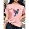 Women's Fashion Casual Wear T Shirt Hummingbird Pattern Print T Shirt Short Sleeved Round Neck Casual Tops for Summer and Spring Women's