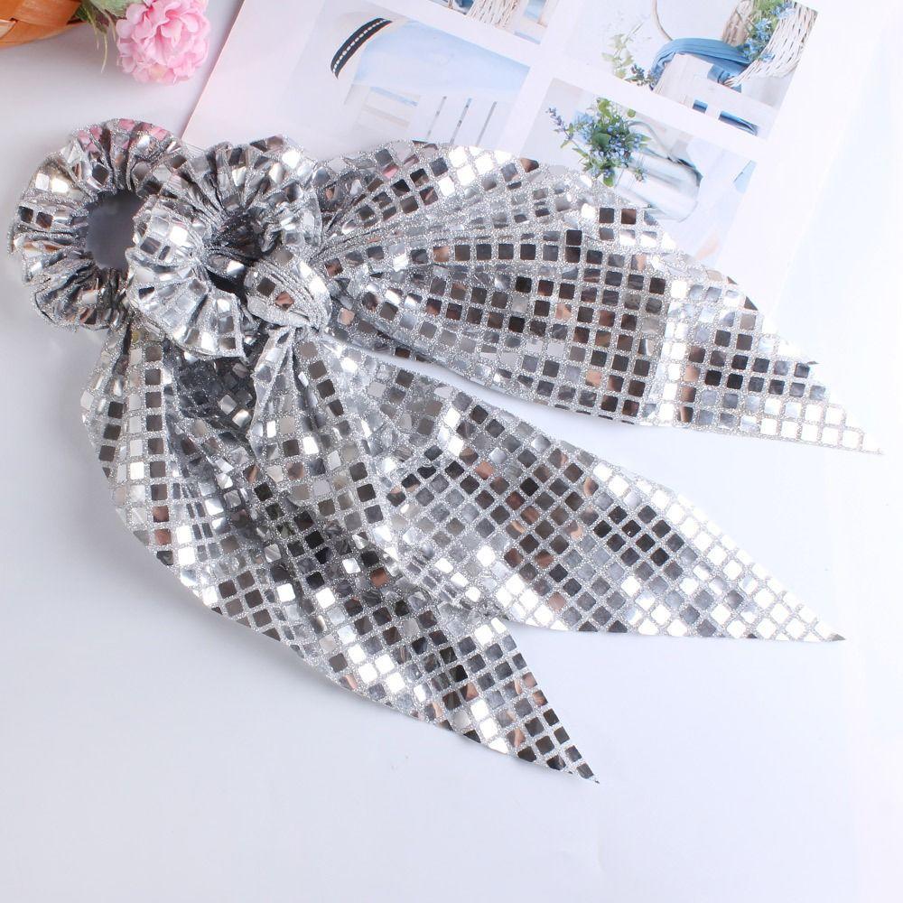 Music Disco Theme Ribbon Hair Ties Sequin Headwear Retro Hair Band Women Girls