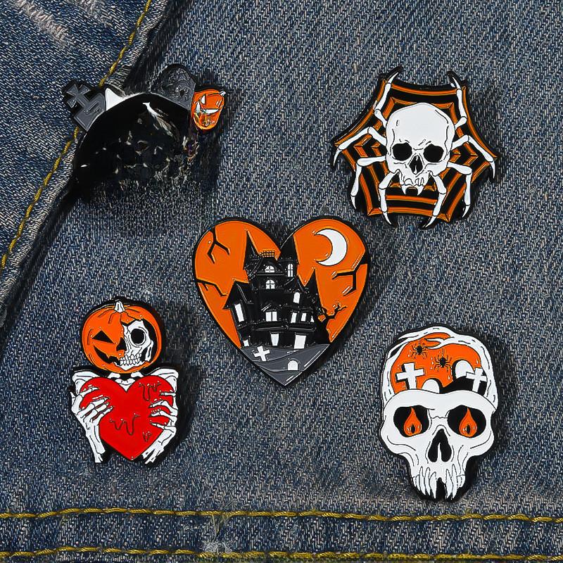 Premium Halloween Metal Badge Spider Skeleton Brooch Fashion Accessory For Costumes