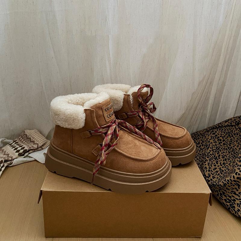 Thick-soled snow boots women's 2025 winter new velvet thickened warm antifreeze, non-slip and wear-resistant classic solid color cotton boots