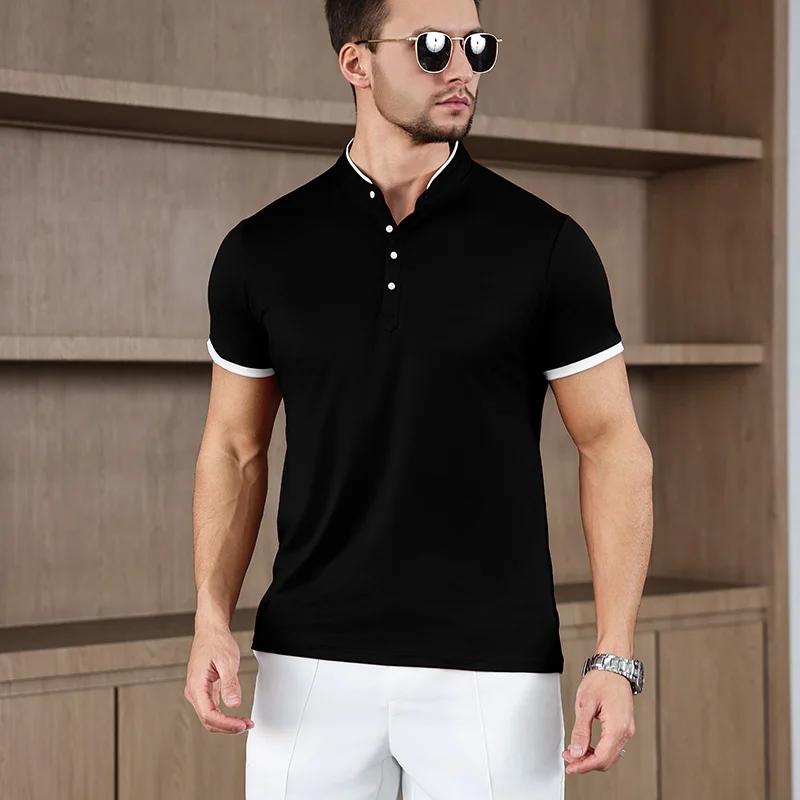 Men's Casual Fashion Solid Color Short Sleeve Stand up Collar T-shirt 2026 Summer Versatile Comfortable Top