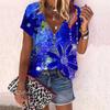 Dame Topp Sommer Ny Mote Rose Blomst Graffiti Blomster Trykt Casual Glidelås V-hals Kort Erm Topp