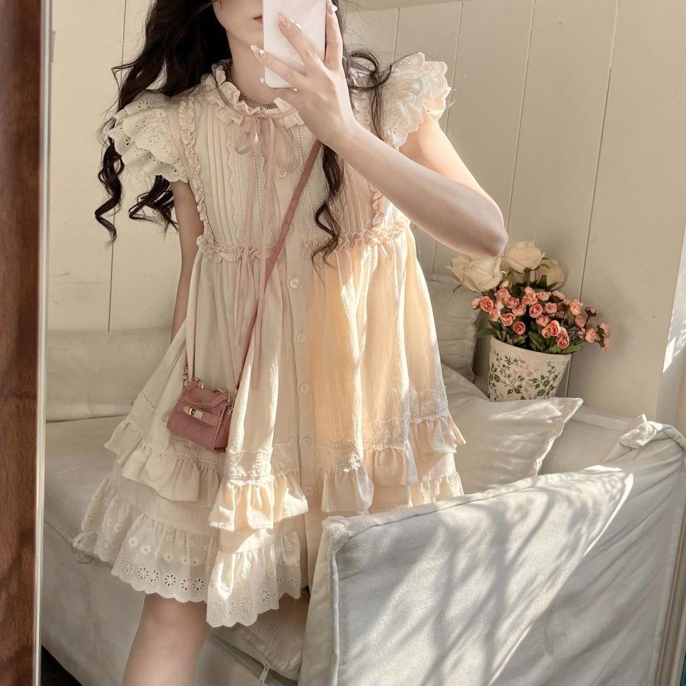 Summer Romance Puff Sleeve Ruffle Dress - Women's Trendy Slimming Outfit