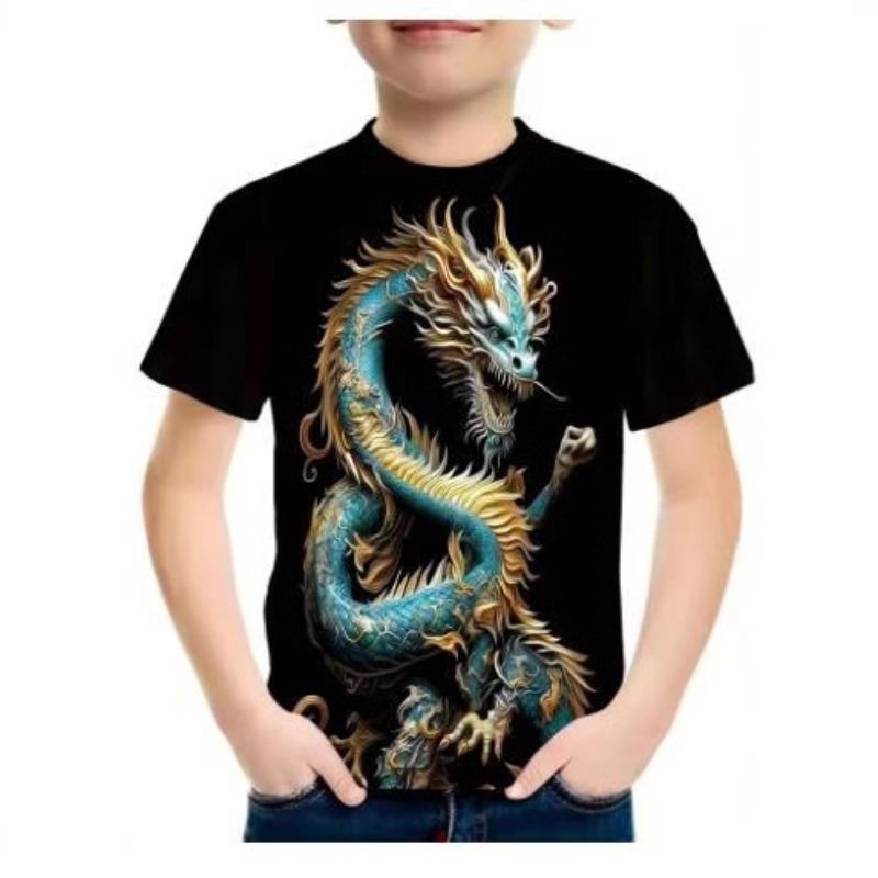 Dragon Series 3D Digitaltryckt Barns Casual Pullover Rundhals Kortärmad T-shirt