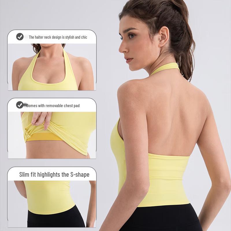 Canotta sportiva da yoga da donna con scollo all'americana e imbottitura