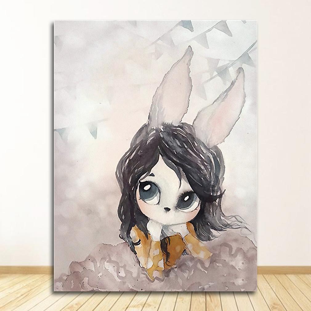 Picture Deer Rabbit Angle Wing Animal Abstract Sweet Living Room Home Decor Poster Print Nordic Canvas Painting Girl Bedoom Wall