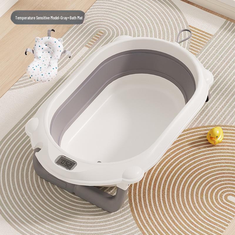 Temperature-Sensitive Folding Baby Bath Tub with Mat, PP + TPE Materials
