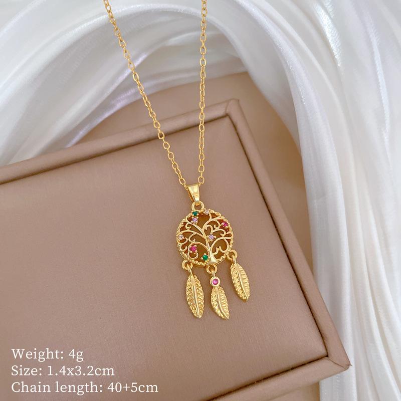 Color Dream Net Light Luxury Temperament Gorgeous Full Diamond Necklace Female Versatile Collarbone Chain Titanium Steel Chain