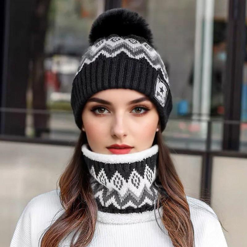 1Set Knitted Fabric Convenient Wearing Warm Gift Soft Flexible Scarf Outdoor Sports Hat Windproof Hat+Scarf