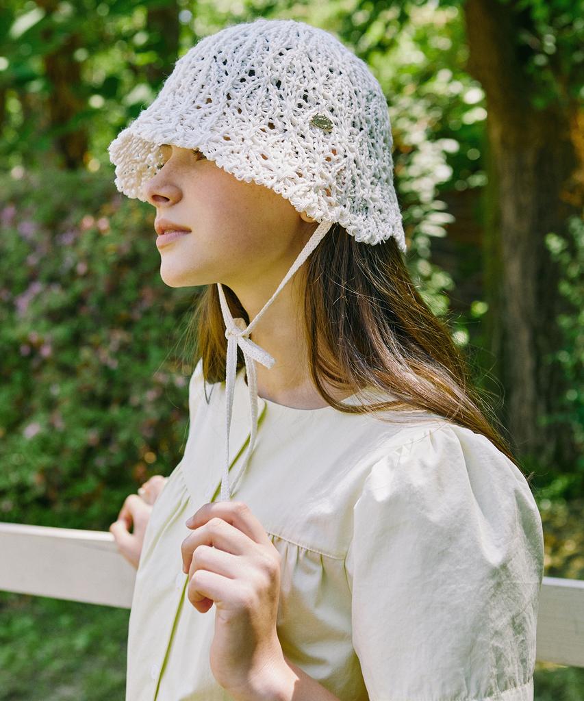 NONLOCAL Strap Paper Knit Bucket Hat - Ivory