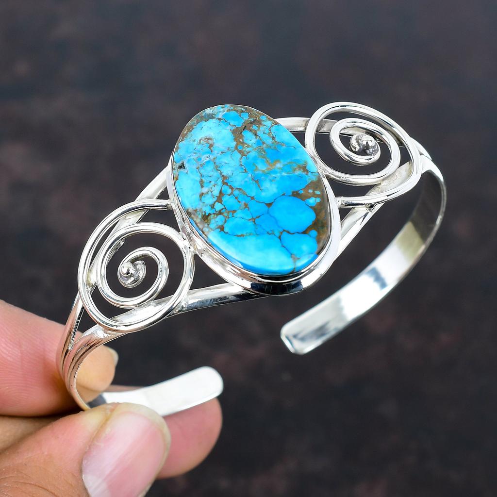 Tibetan Turquoise Cuff Bracelet 925 Sterling Silver Bangle Gemstone Adjustable Cuff Bracelet Unique Jewelry Gifts for Mom Handmade Bracelet