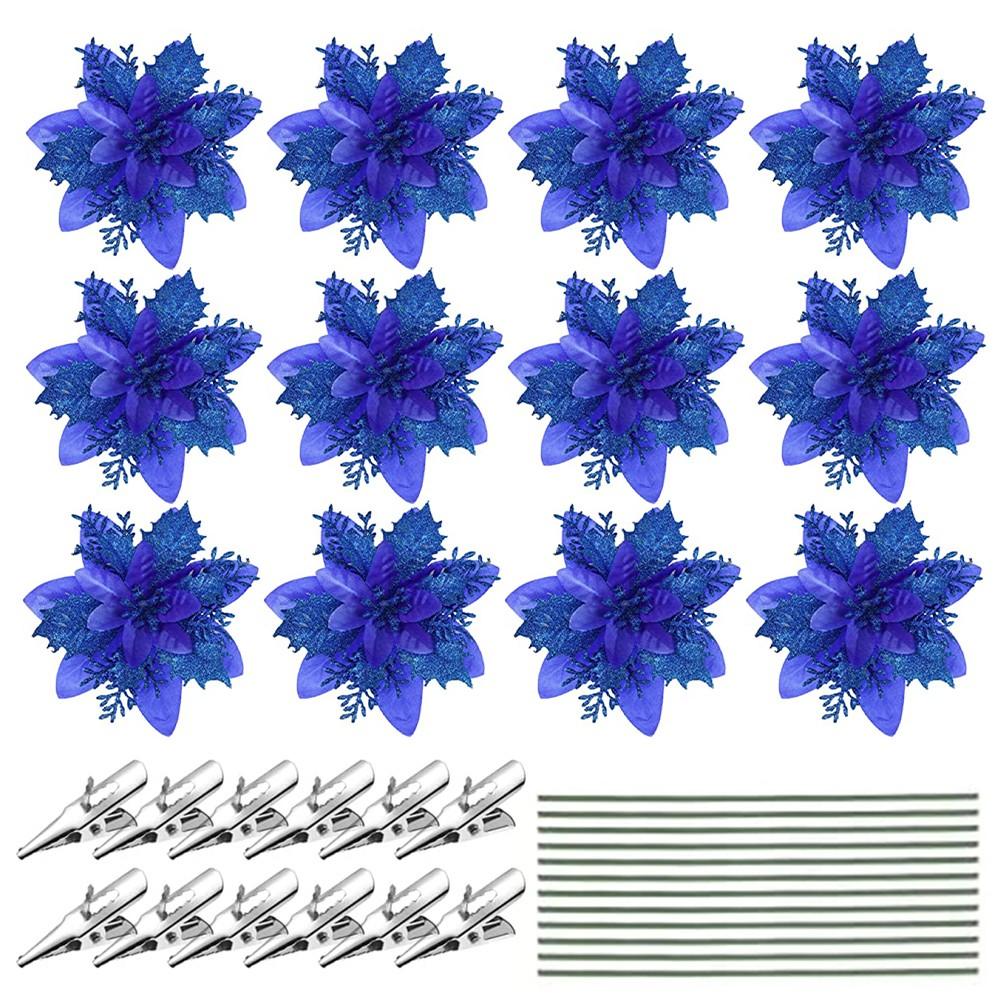 

Искусственные Рождественские Цветы Синие Рождественские Цветы Рождественская Блестящая Пуансеттия