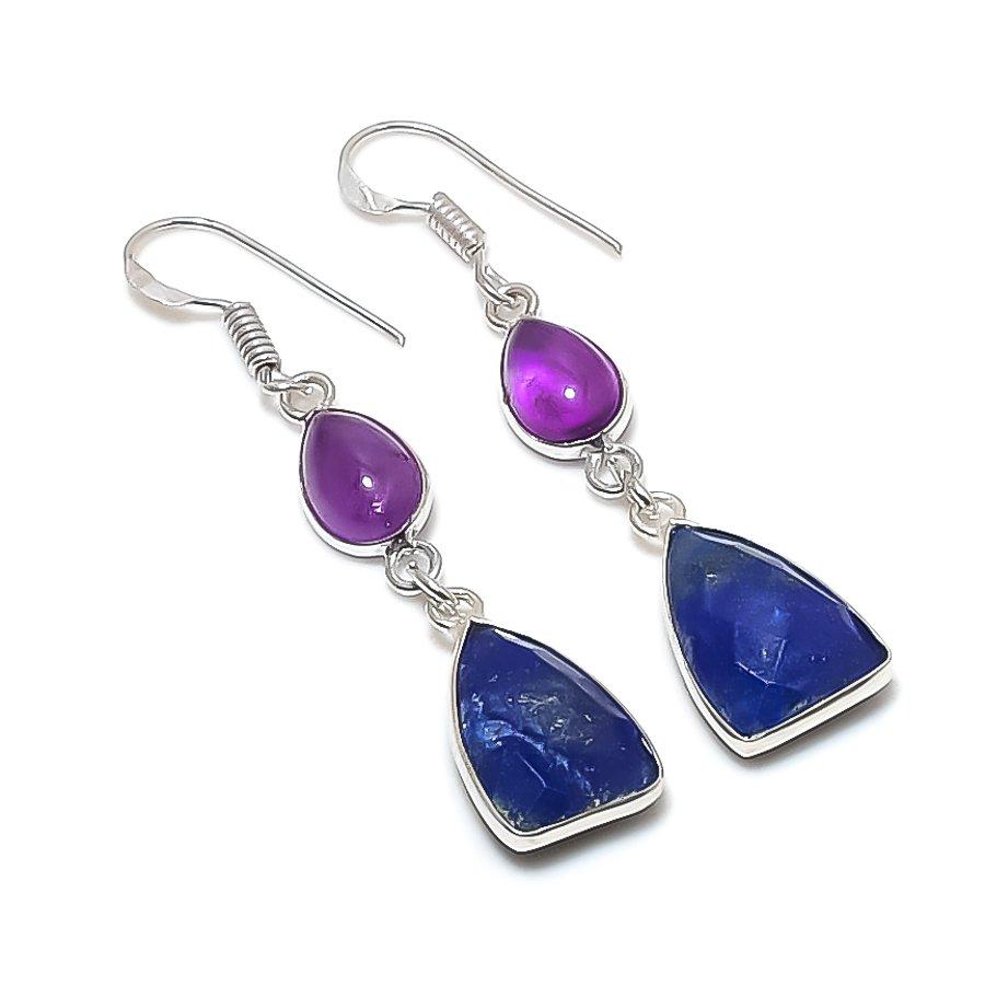 

Natural Lapis Lazuli, Amethyst 925 Sterling Silver Jewelry Earring 2.05 e7J60