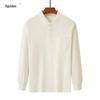 Men's Thick Cotton Long-Sleeve Dad T-Shirt for Spring/Autumn - Loose Fit, Solid Color, Lapel, Real Pocket, Casual Wear for Middle-Aged Men.