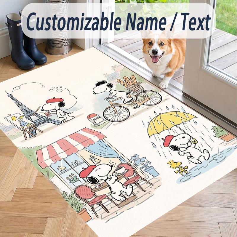 Custom Text Snoopy Peanuts Pattern Floor Rug Soft Indoor Carpet Mat Living Room Bedroom
