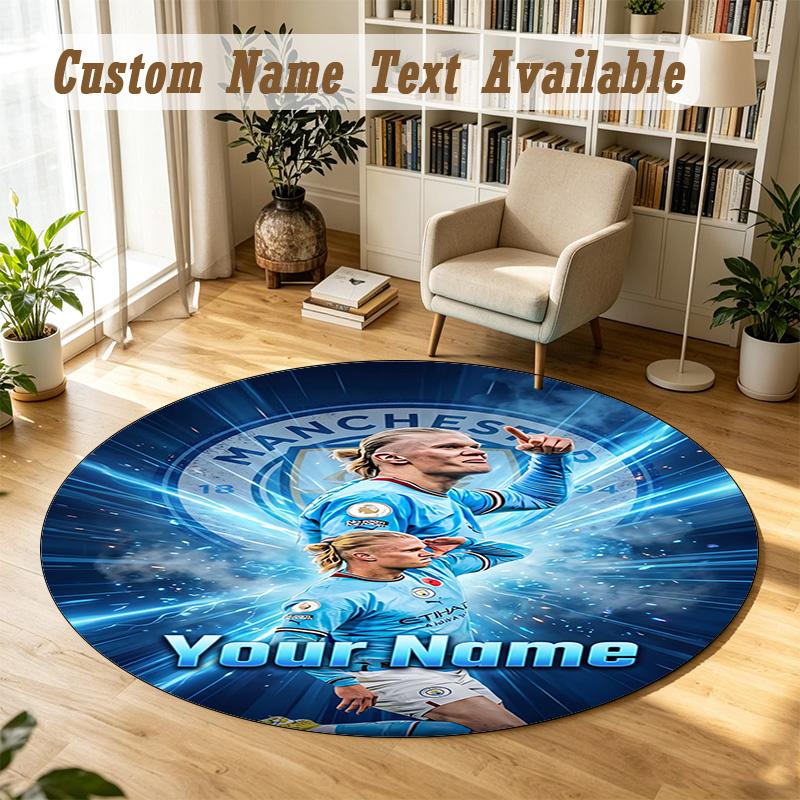 Round Rug Custom NameErling Haaland Pattern Non Slip Carpet Home Floor Decor