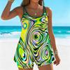 Women's Swimwear Tankini 2 Piece Swimsuit Line Vortex Pattern Vacation Bathing Suits