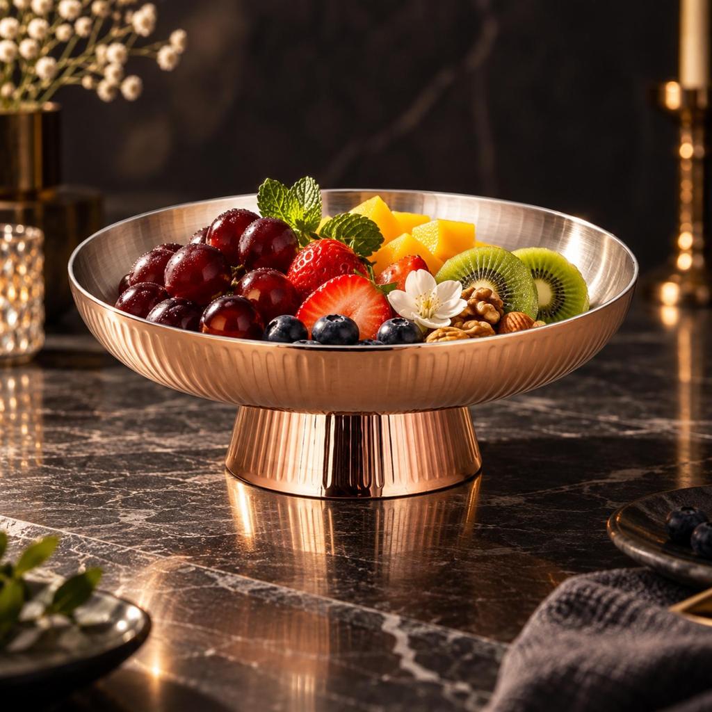 Fluted Pedestal Serving Plate with Petal-Shaped Bowl Low-Profile for Fruit