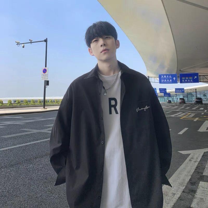 Korean Version Embroidery Handsome Trend Street Casual Fashion Versatile Popularity Long Sleeved Men's Shirt Summer Style 2024