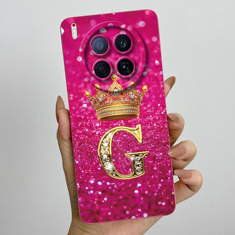 For Tecno Camon 40 Premier 5G CM8 Phone Cases Crown Initial Letter Covers Soft Liquid Silicone Advanced Anti Fingerprint Shell