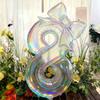 Large Iridescent Transparent Number-Shaped Foil Balloons with 24-Inch Iridescent Bow Decorations Suitable for Birthdays