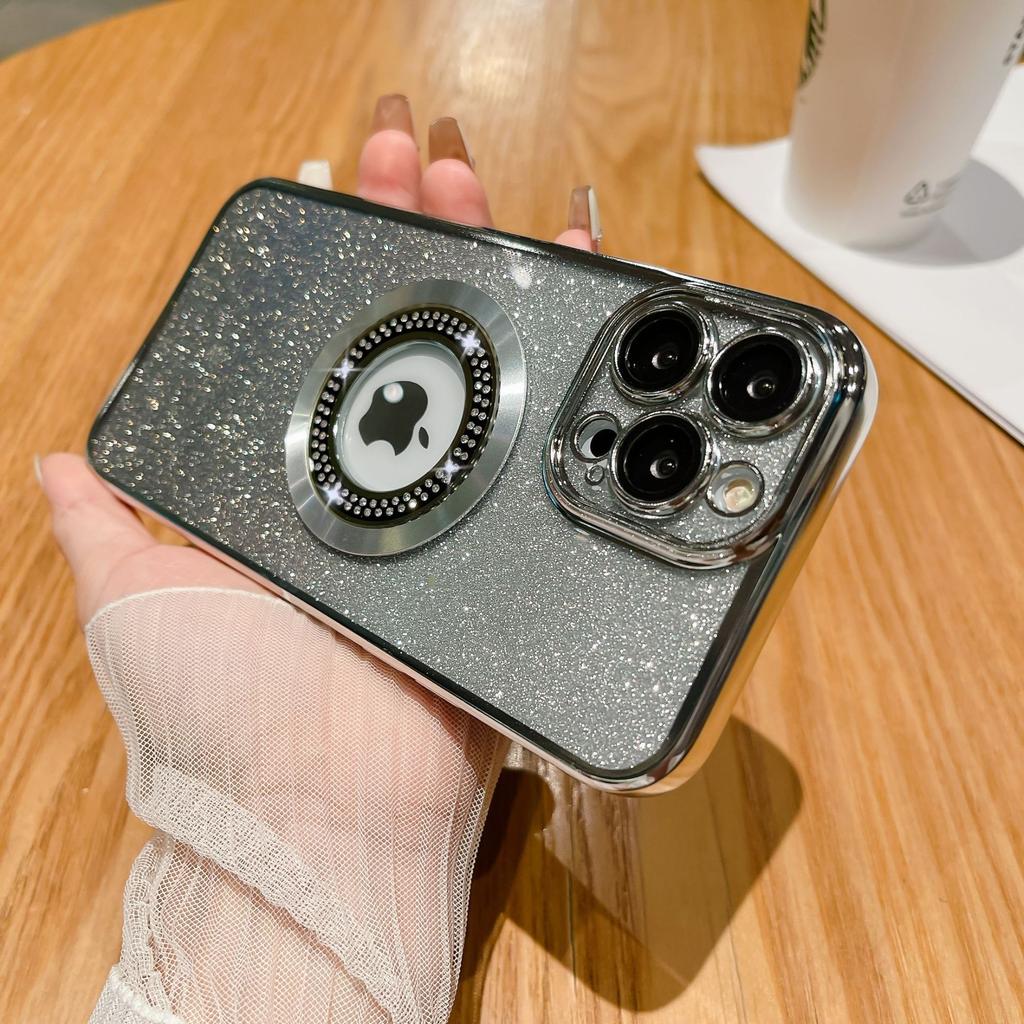 Apple 16PRO Electroplated Magnetic Water-absorbing Diamond Phone Case with 13/14 Gradient Glitter Is Suitable for Iphone15