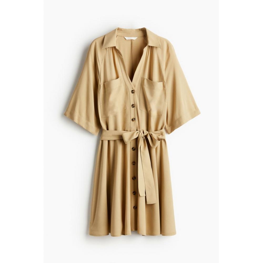 

Платье-рубашка с поясом HM бежевое