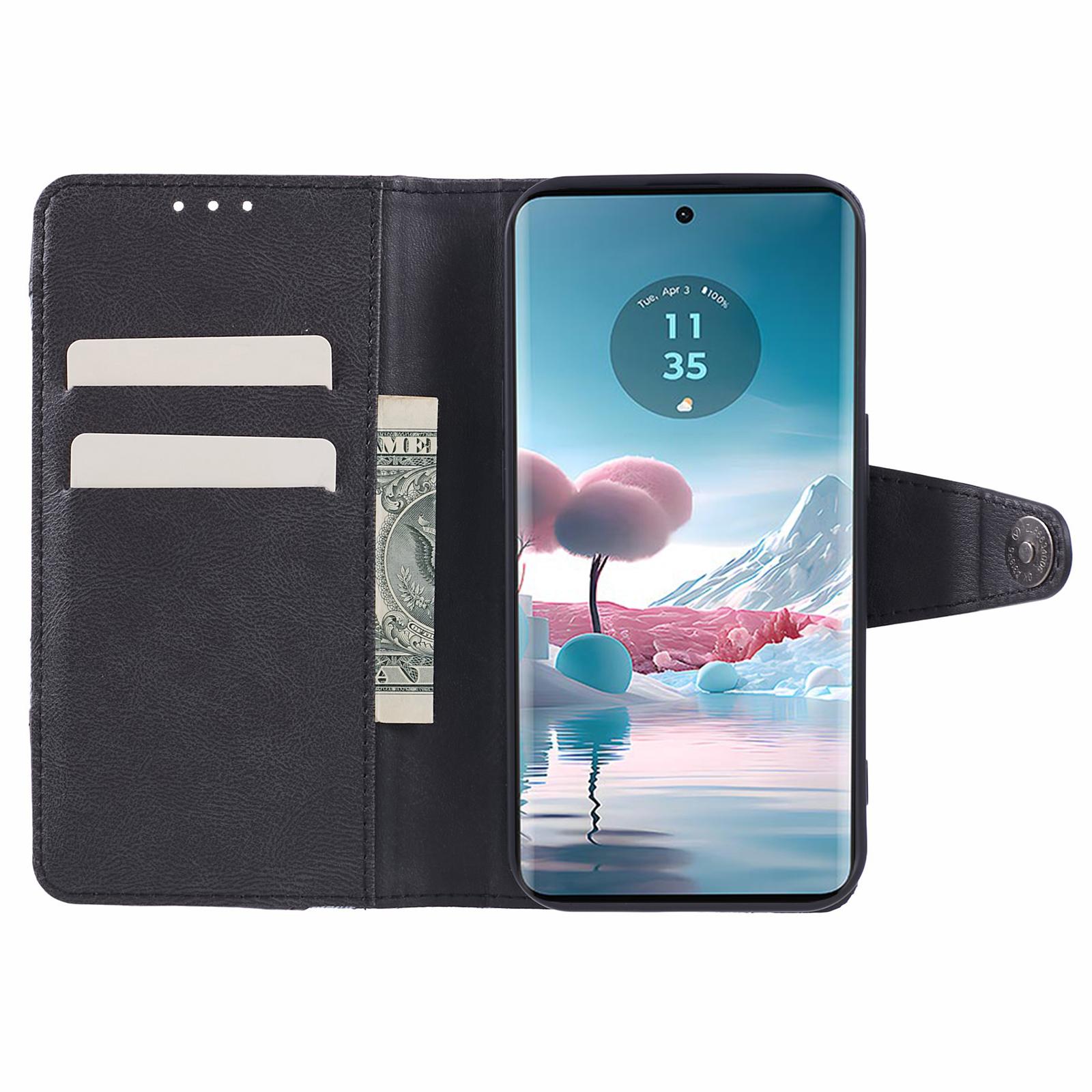 

For Motorola Edge 40 Neo 5G Case Wallet Splicing PU Leather Phone Cover Black