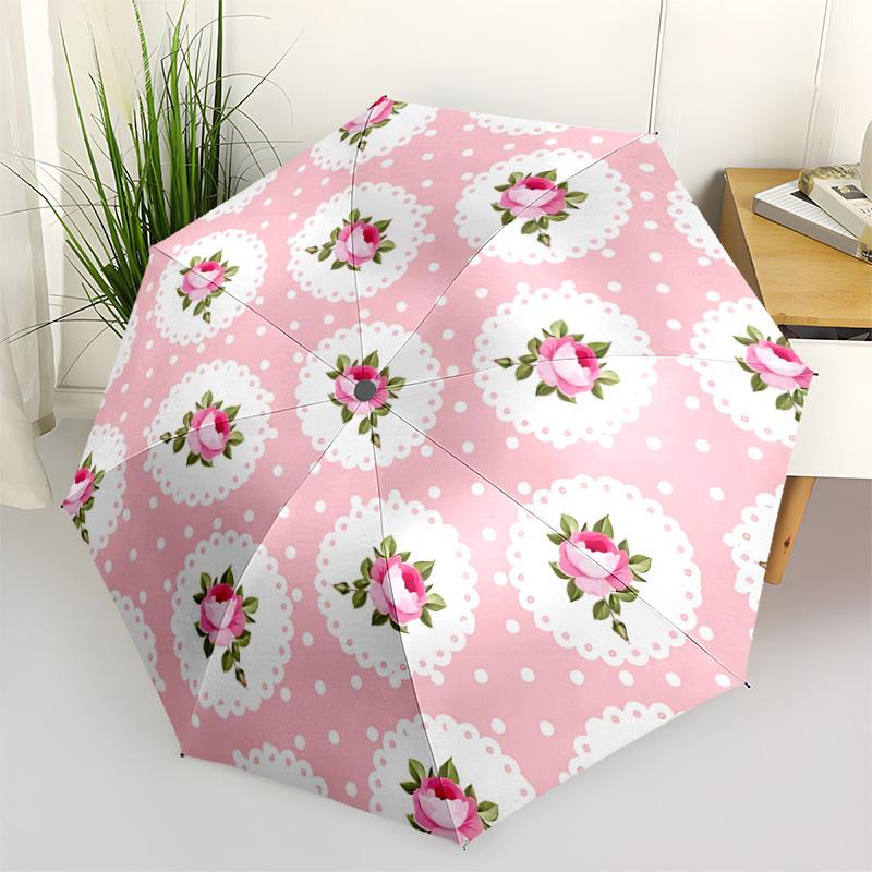 

1pc Floral Pattern Automatic Folding Umbrella & Self-Folding Canopy - Heavy-Duty 8-Rib Iron Frameyy251231073