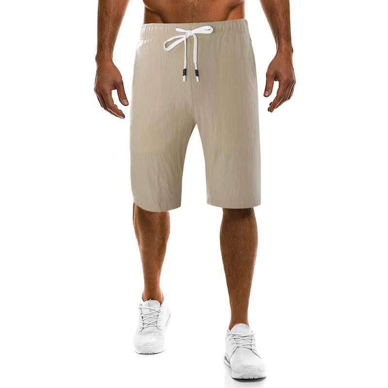 Mens Solid Color Drawstring Elastic Waist Casual Shorts
