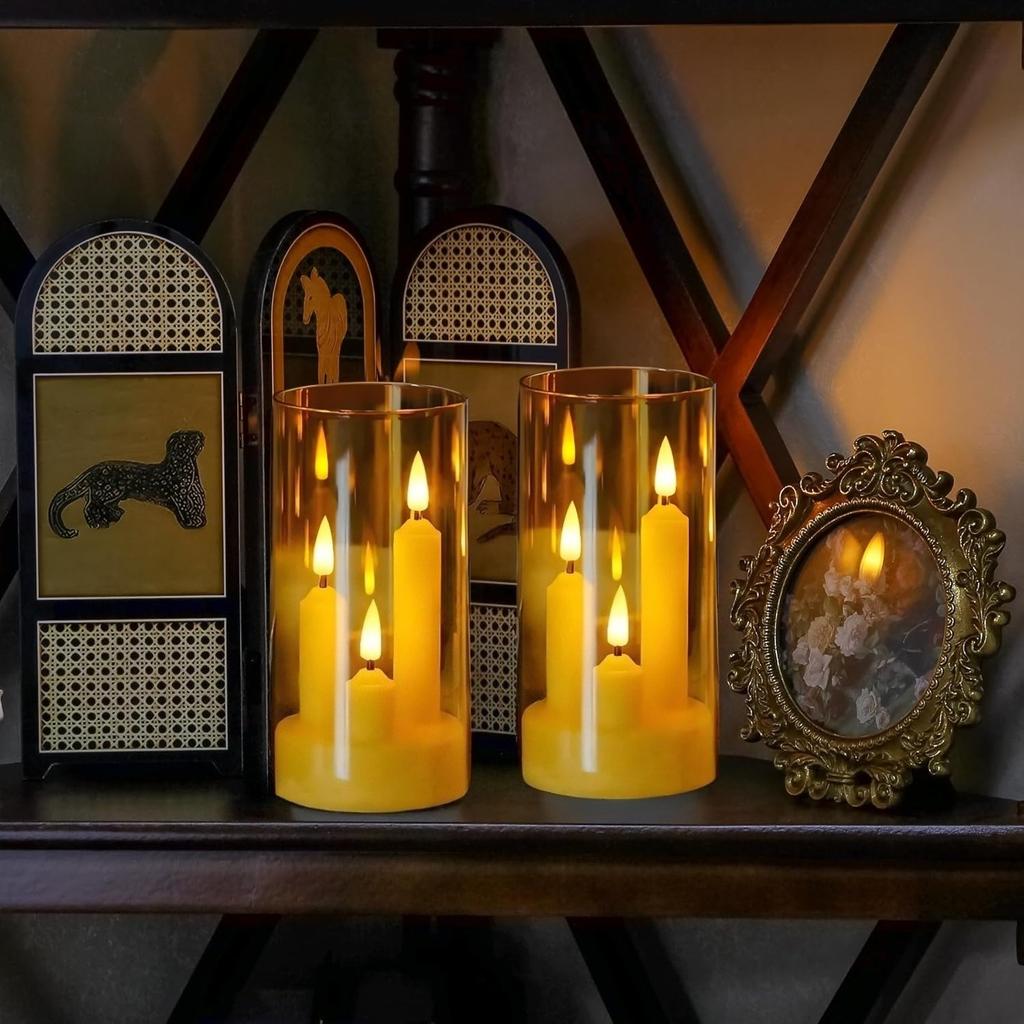 2/3Pc 3 in 1 Flickering Taper Candles Flameless Window Candles 5/8/10CM Tall Lighting with lampshade for Christmas Wedding Decor