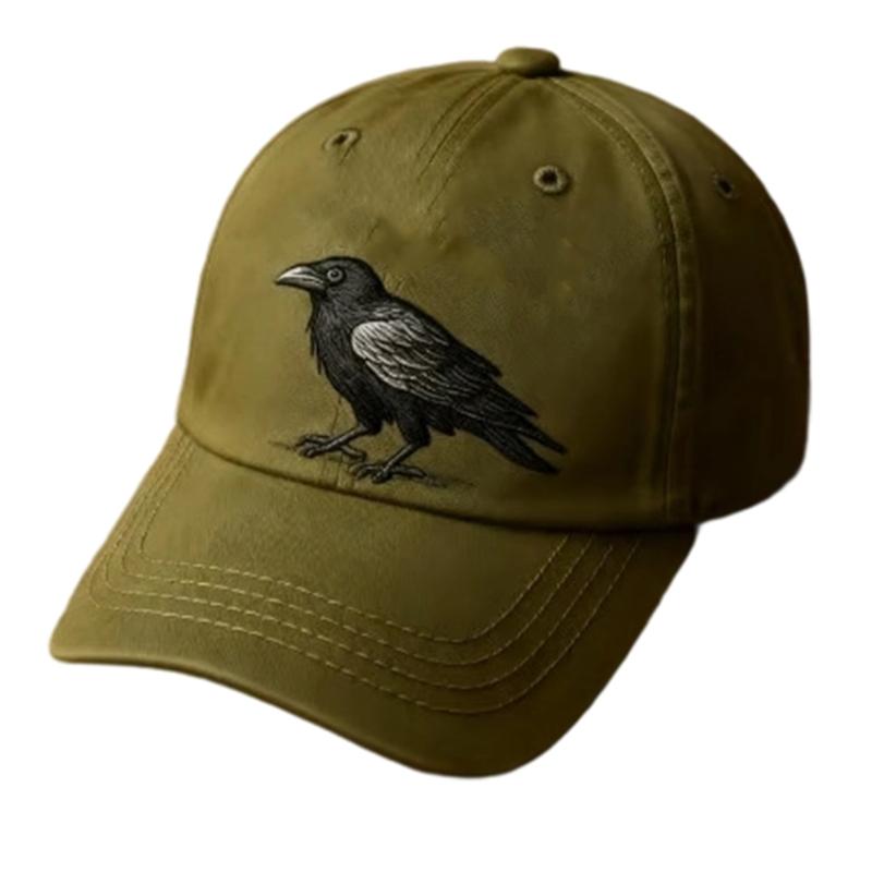 Gothic Baseball Cap Embroidered Crow Design Adjustable Strap Soft Wash Cotton Hat for Men and Women Unsiex Headwear