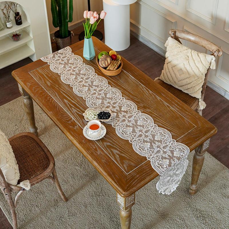 Nová krajková vlajka na stůl prachotěsná výšivka Špičkové ubrusy na čajový stolek TV skříňka dlouhá vlajka na stůl Bílá Minimalistická moderní vlajka na stůl