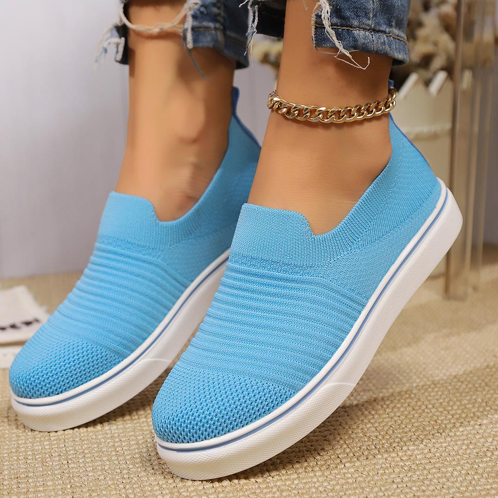 Fashion Women's Summer Breathable Knitted Sneakers Slip On Lightweight Walking Shoes Woman Soft Comfort Low Top Casual Shoes Plus Size