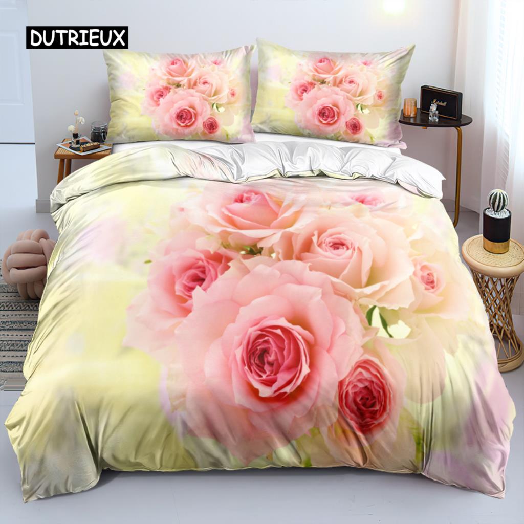Classic Duvet Cover Sets Flower Blue Gold King,Queen,Full,Twin Double Quilt Covers Pillowcases Bed Linens Bedding Set 260x220cm