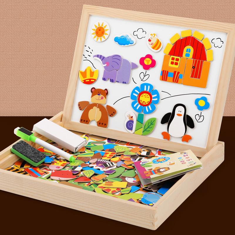 Wooden Animal Zodiac Magnetic Puzzle & Drawing Board for Kids