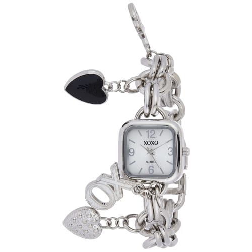 

XOXO Women s XO7026 Silver Dial Silver Tone Charm Bracelet Watch
