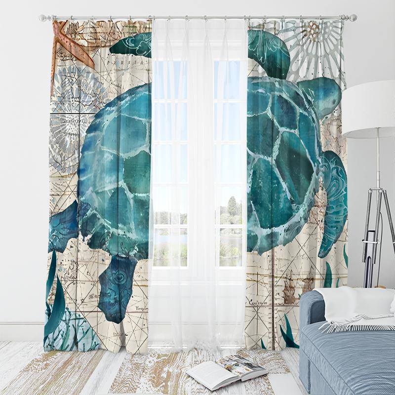 Marine Animals Hawaii- Printed Curtains - Polyester - Suitable for Bedroom, Living Room, Study Private Curtains Kitchen Curtain