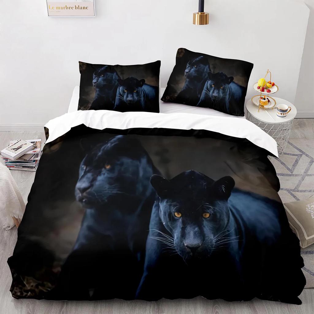 Leopard Duvet Cover King Queen Size Black Panther Bedding Set For Teens Boys Men Cheetah Quilt Cover Wild Animal Comforter Cover