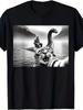 Funny Bigfoot Loch Ness Cat Selfie Graphic Tee Casual Print Soft Cotton TShirt